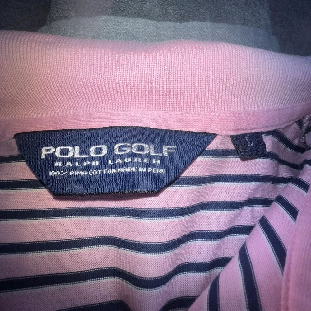 Polo‎ Golf Ralph Lauren Shirt Adult guy Large Pink Striped Golf Rugby Mens Sz L
